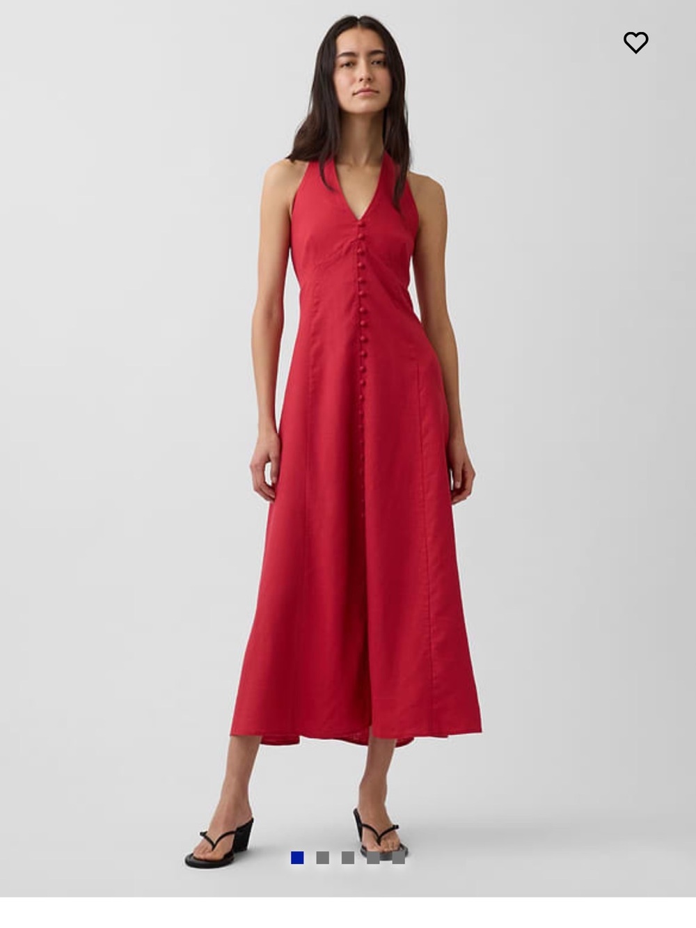 Gap Red linen Halter Maxi Dress with Front Buttons